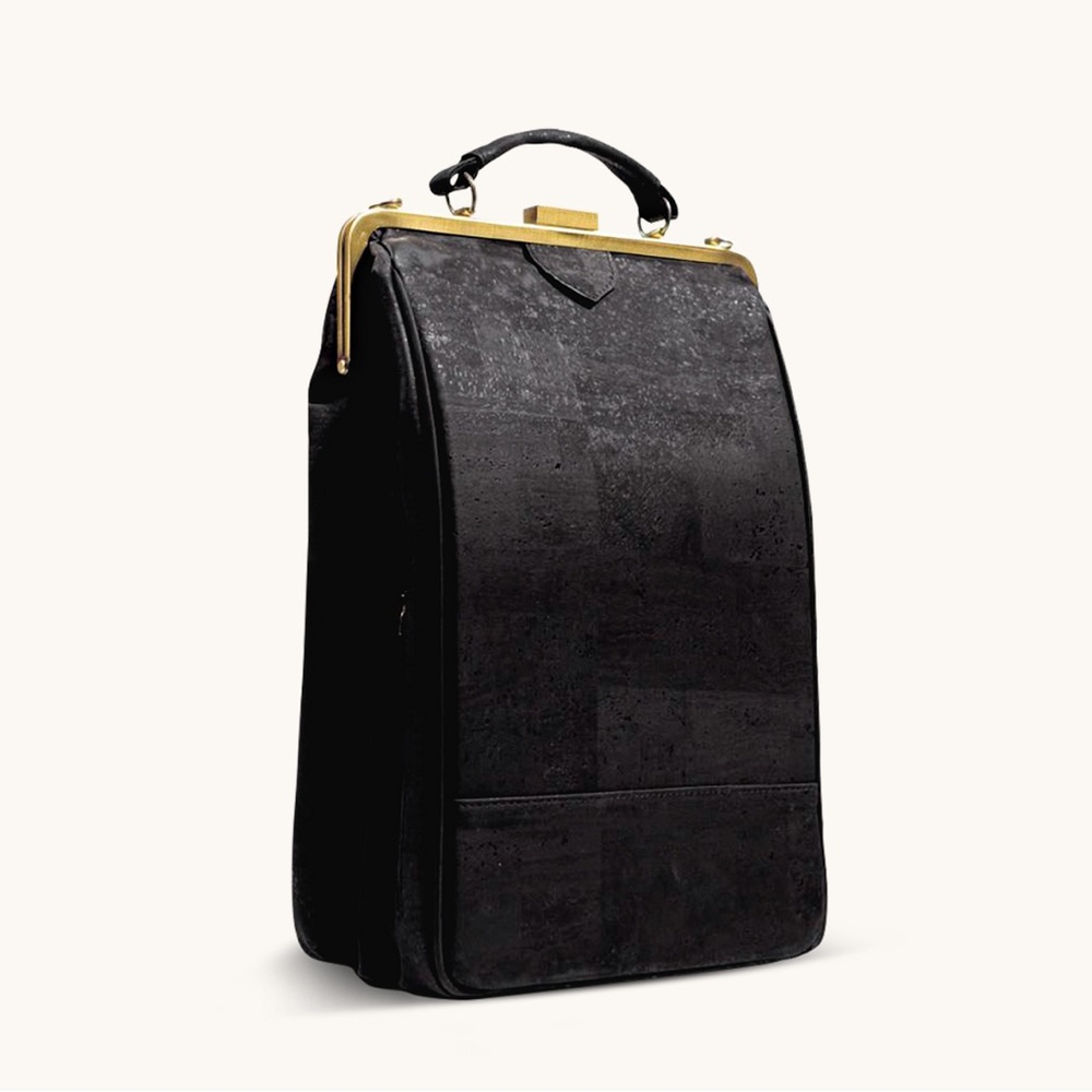 Classic Black Top-Handle Satchel with Gold-Tone Frame